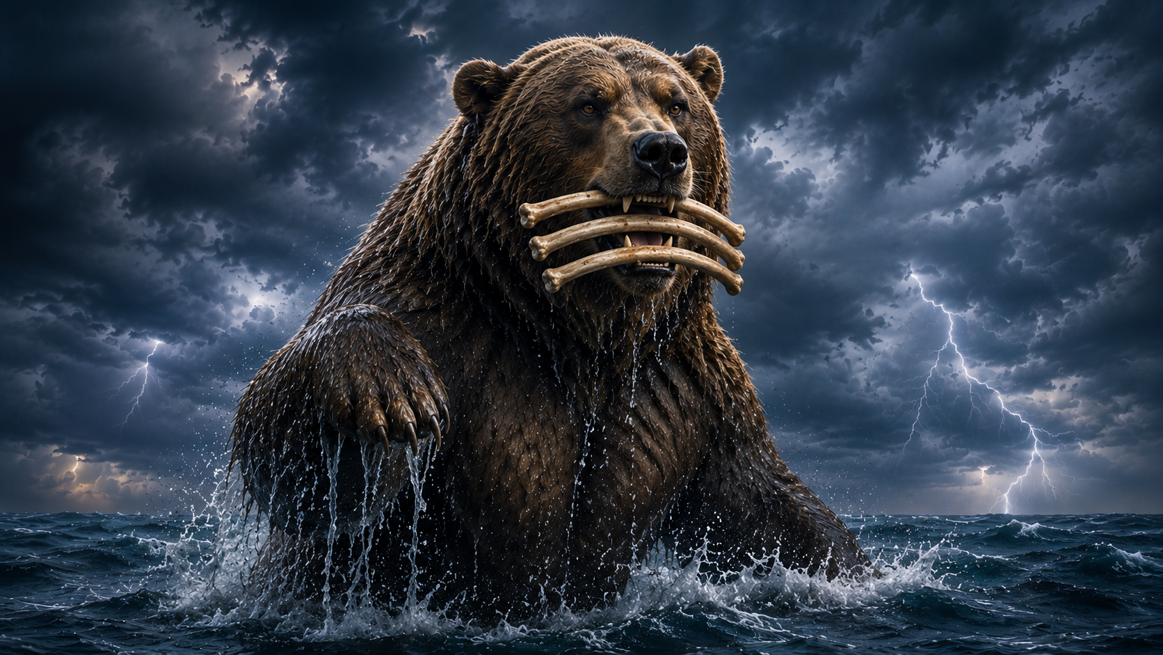 Daniel 7 second beast, a bear raised up on one side with three ribs in its mouth