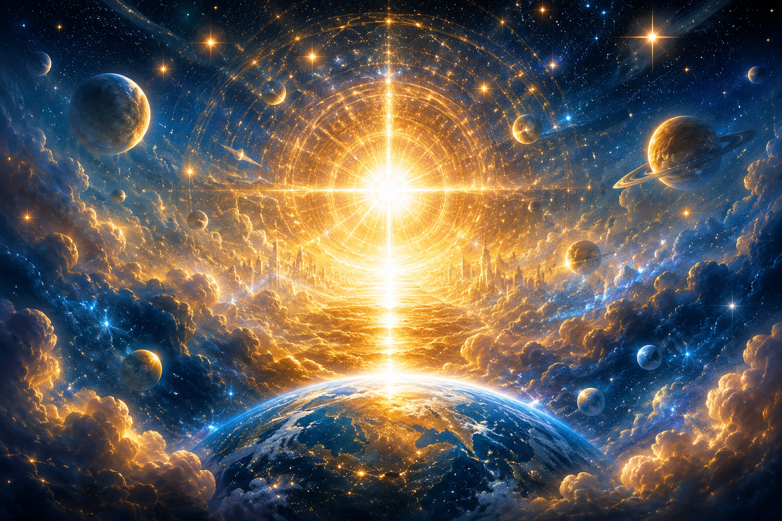 A radiant cosmic scene representing creation and God's original purpose for the world
