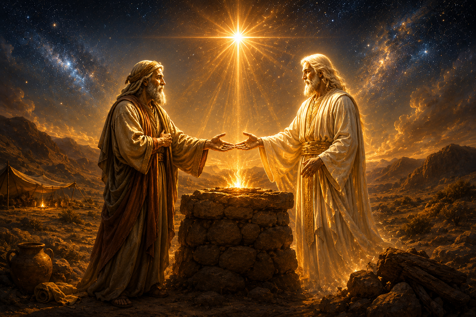 A covenant scene representing God's call to Abraham and the promise to bless all nations