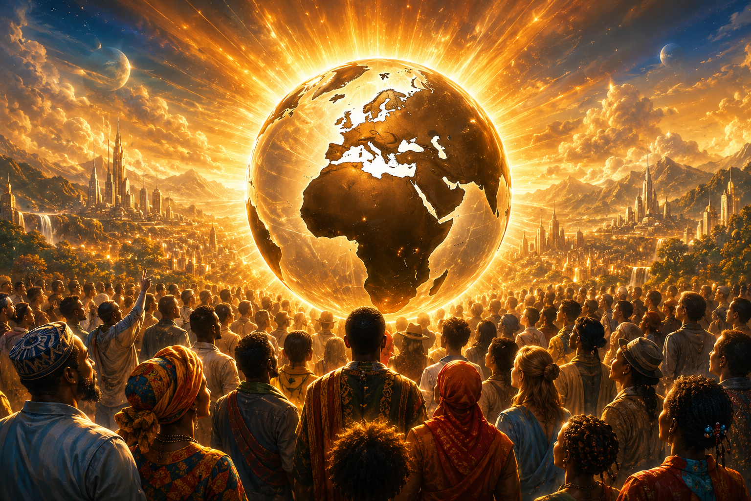 A global scene representing the everlasting gospel going to every nation, kindred, tongue, and people
